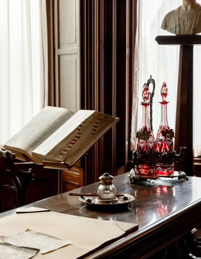 Interior photo, desk and bottles